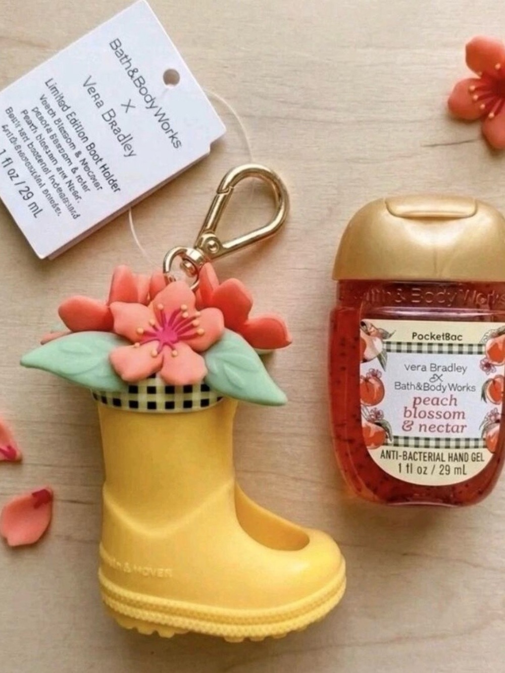 Bath & Body Works Vera Bradley Rain Boot PocketBac Holder & Peach Sanitizer Set